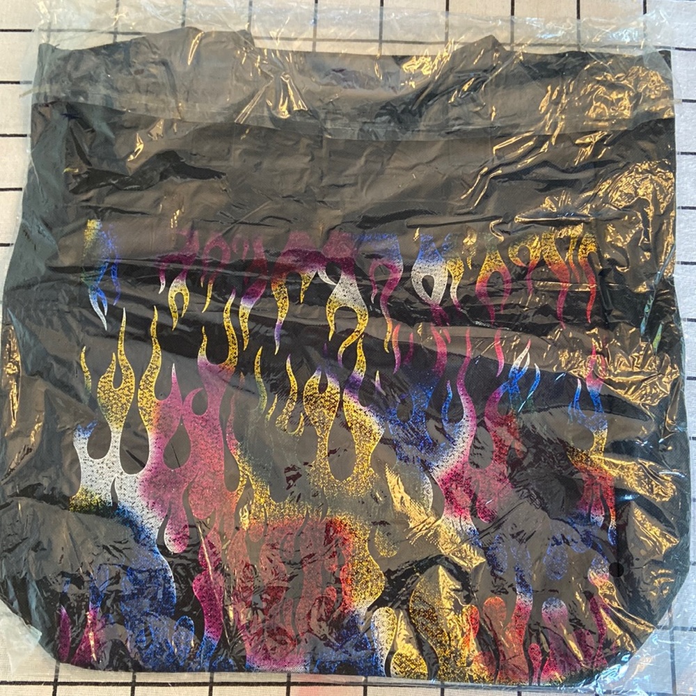 New tote bag colourful flame pattern with zipper